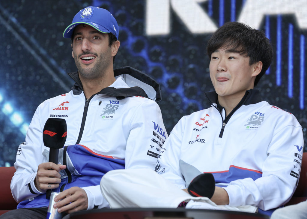 Visa Cash App RB drivers Daniel Ricciardo and Yuki Tsunoda before 2024 F1 Australian GP practice