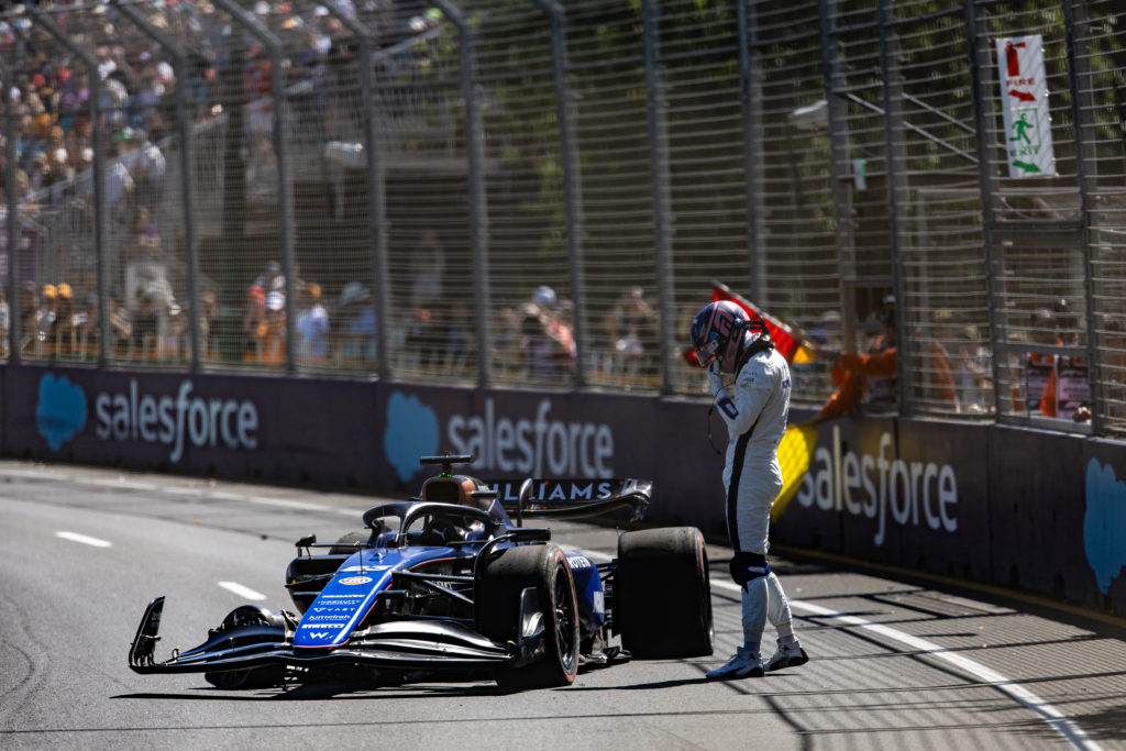 Williams driver Alex Albon after destroying chassis with crash in FP1 at 2024 F1 Australian GP
