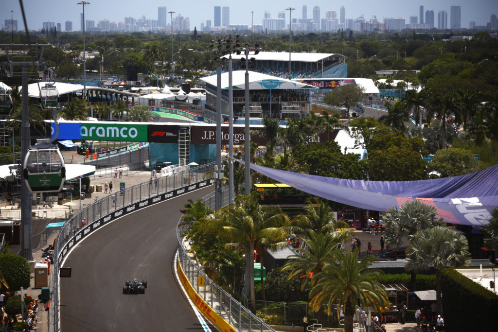 Lewis Hamilton driving for Mercedes during the final practice session at the 2023 F1 Miami GP