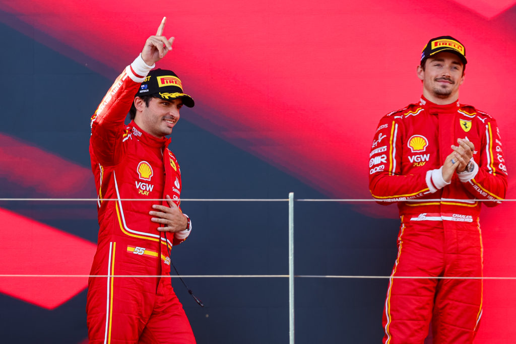 Ferrari teammates Carlos Sainz and Charles Leclerc on 2024 F1 Australian GP podium