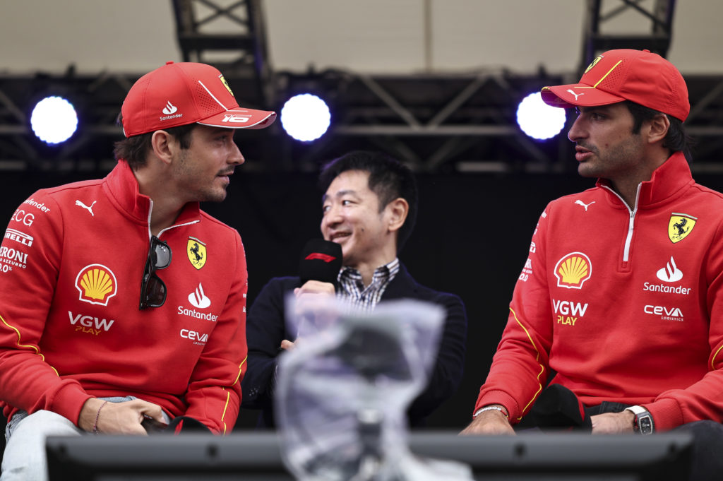 Ferrari F1 drivers Charles Leclerc and Carlos Sainz after qualifying at 2024 Japanese GP