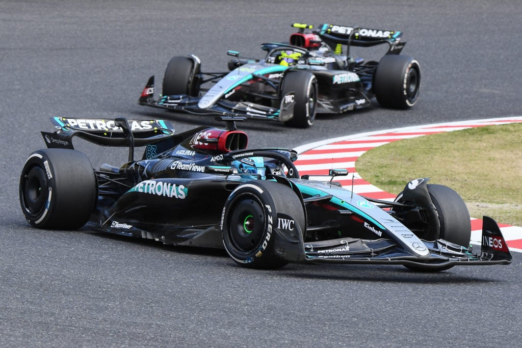 Mercedes drivers George Russell and Lewis Hamilton at 2024 Japanese GP