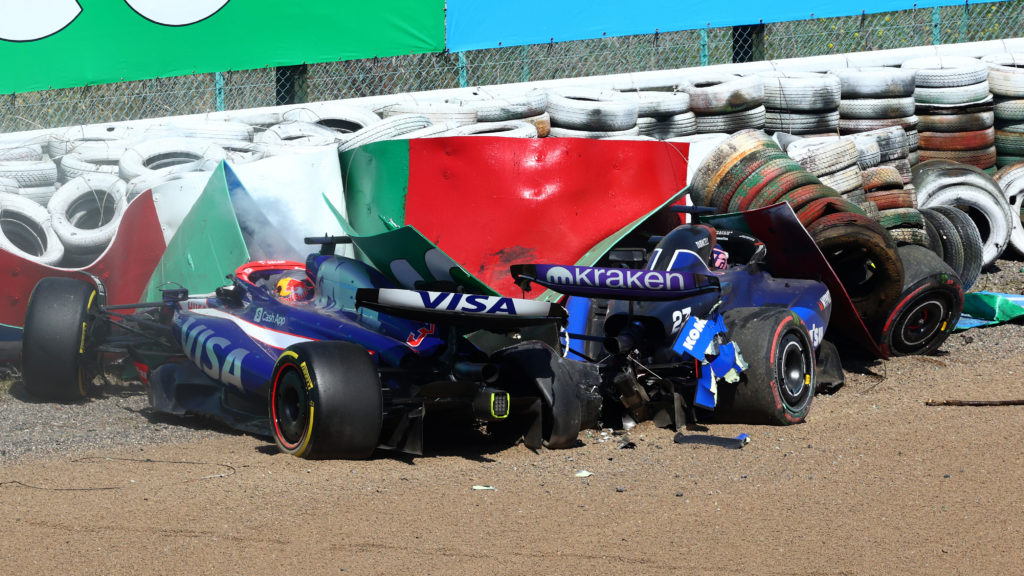 Visa Cash App RB and Williams drivers Daniel Ricciardo and Alex Albon crash at 2024 F1 Japanese GP