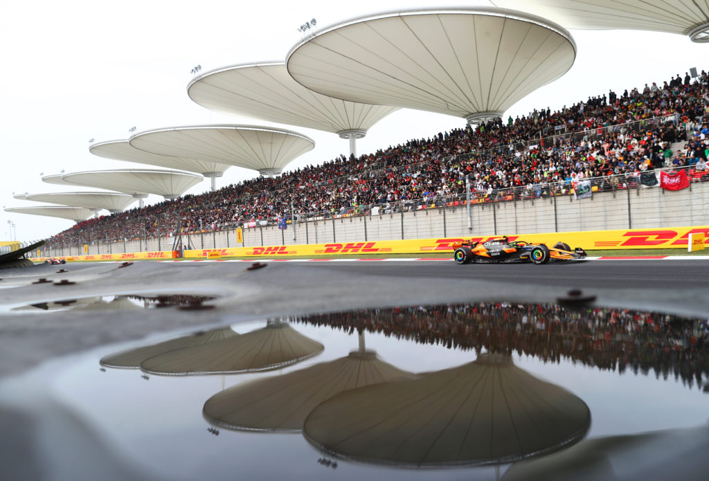 Lando Norris driving for McLaren during the 2024 F1 Chinese GP in Shanghai