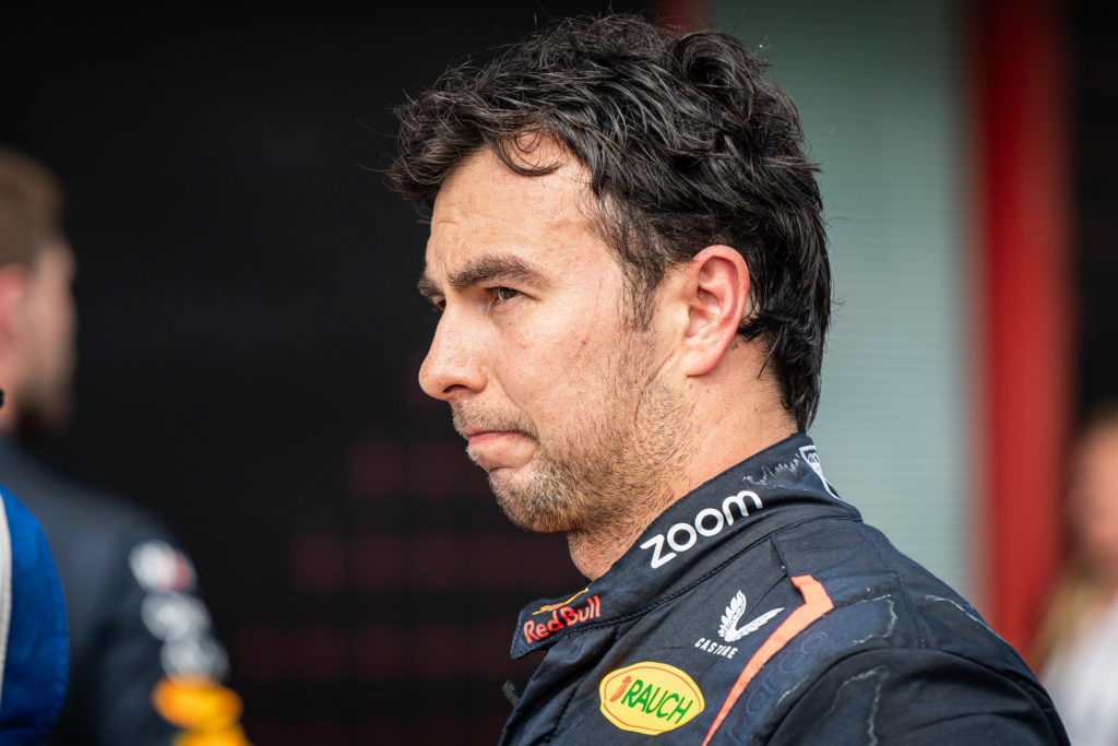 Oracle Red Bull Racing's Mexican driver Sergio Perez reacts