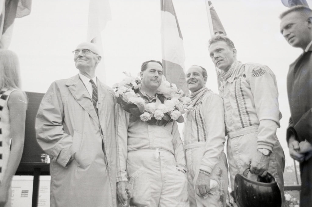 Jack Brabham celebrates after winning the first Formula 1 Canadian GP at Mosport Park in 1967