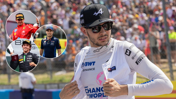 New Haas 2025 signing Esteban Ocon at the 2024 Formula 1 Hungarian Grand Prix for Alpine. Inset, Carlos Sainz of Ferrari on the 2024 Austrian Grand...