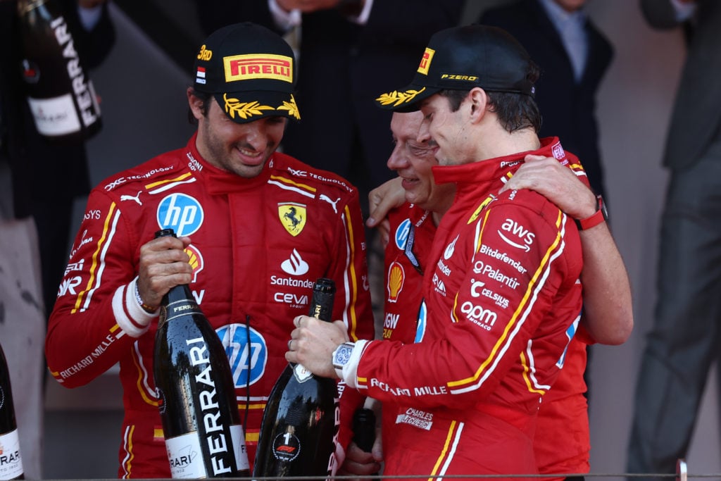 Charles Leclerc (L) , Frederic Vasseur, team principal (C),