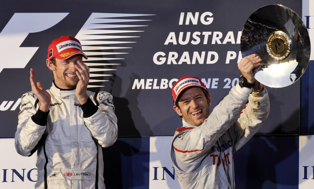 Toyota driver Jarno Trulli of Italy (R)