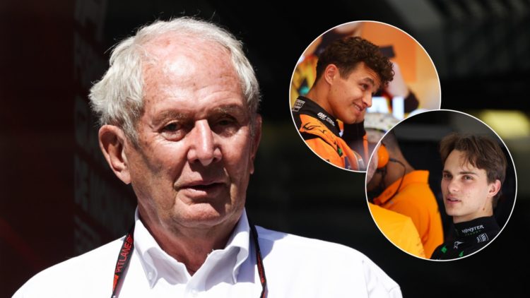 Red Bull motorsport advisor Helmut Marko during the 2024 F1 Monaco Grand Prix. Inset, McLaren drivers Lando Norris and Oscar Piastri at the 2024 F1...