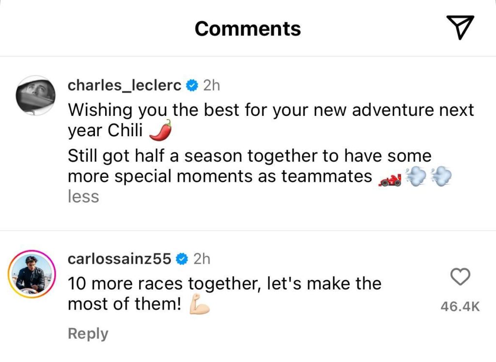 Charles Leclerc sends message to Carlos Sainz after confirming that he’s joining Williams