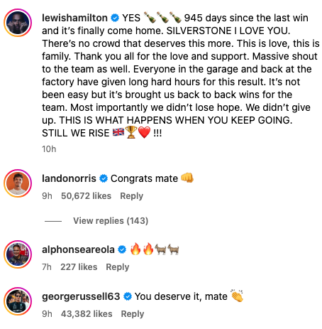 George Russell and Lando Norris send messages to Lewis Hamilton after winning the British Grand Prix