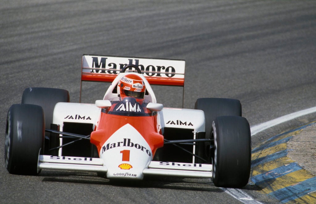 Niki Lauda driving the McLaren MP4/28 at the 1985 Dutch Grand Prix