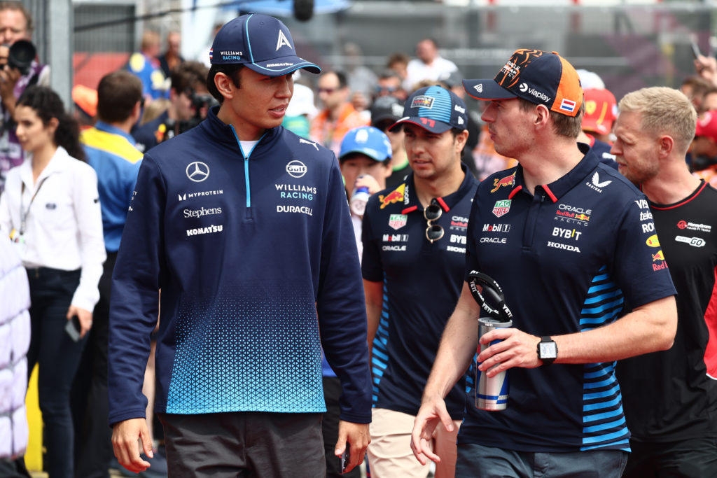 Alex Albon and Max Verstappen chatting ahead of the Hungarian Grand prix
