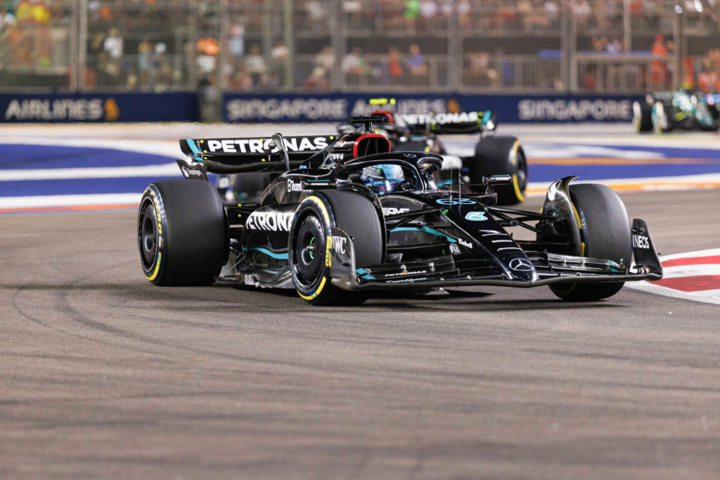 George Russell of Great Britain drives the (63) Mercedes AMG