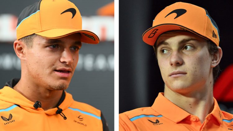 McLaren drivers Lando Norris (left) and Oscar Piastri (right) speak to the media ahead of the 2024 Formula 1 Sao Paulo Grand Prix in Brazil.