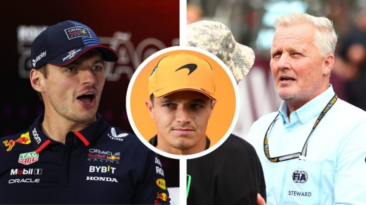 Red Bull Racing driver Max Verstappen (left) looks shocked in the Formula 1 pre-race press conference for the Sao Paulo Grand Prix in Brazil. FIA F...