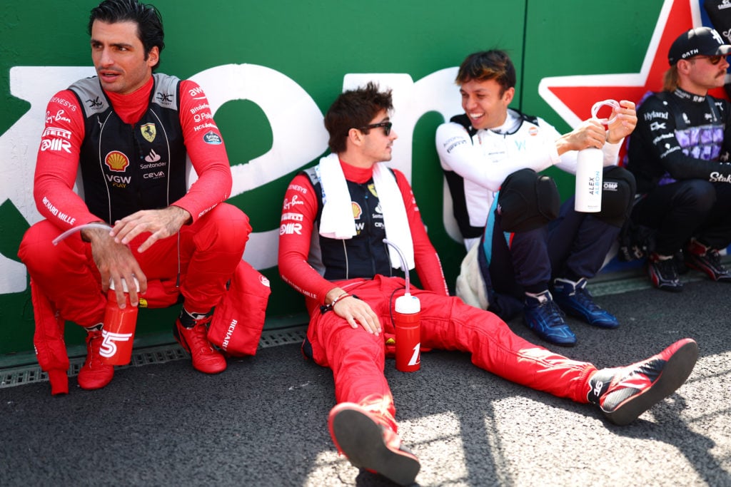 Ferrari drivers Carlos Sainz and Charles Leclerc and Williams driver Alex Albon at the Mexico City Grand Prix