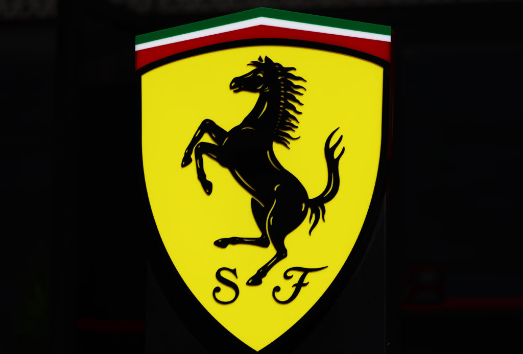 The Ferrari logo pictured in the paddock at the 2024 Qatar Grand Prix