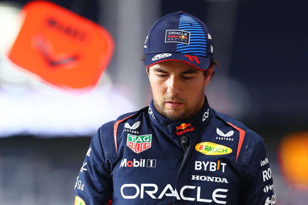 Sergio Perez reacts after qualifying for the 2024 F1 Qatar Grand Prix with Red Bull