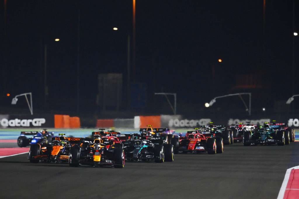 Red Bull driver Max Verstappen leads the pack at the start of the 2024 Qatar Grand Prix