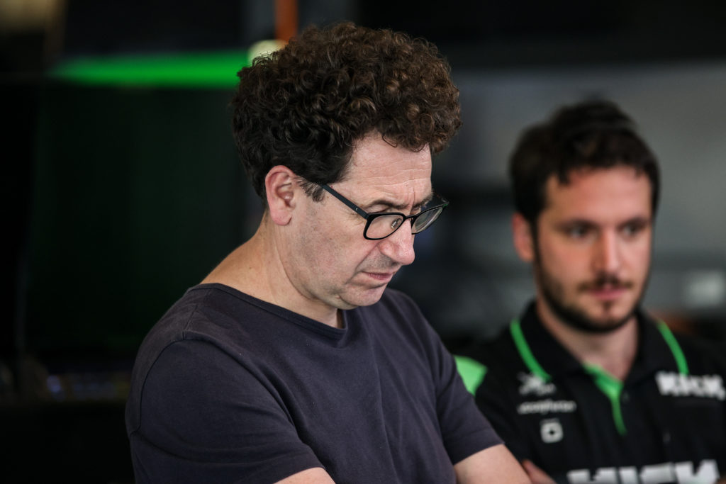 Mattia Binotto pictured in the Sauber garage during Abu Dhabi testing in 2024