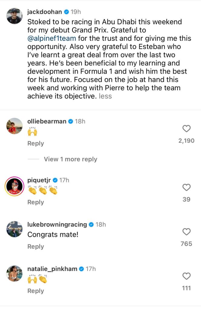 Jack Doohan reacts to being called up by Alpine for the Abu Dhabi Grand Prix