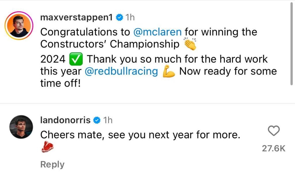 Max Verstappen congratulates McLaren on winning the Constructors’ Championship