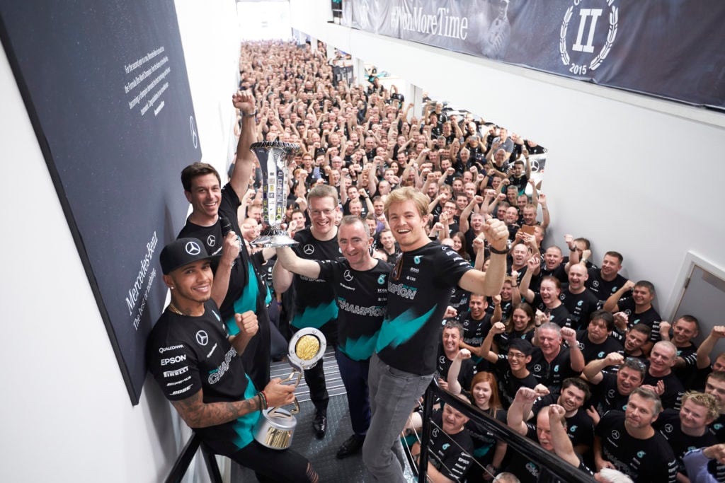 Lewis Hamilton Celebrates F1 Constructors Championship At Mercedes Factory
