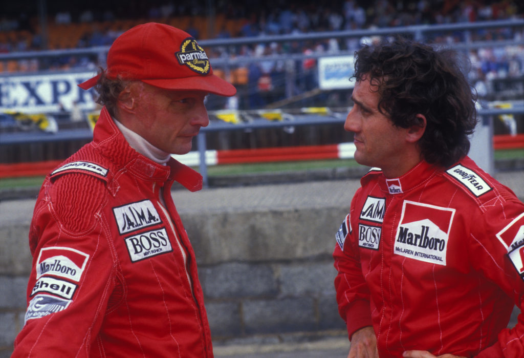 Niki Lauda et Alain Prost à Silverstone en 1985