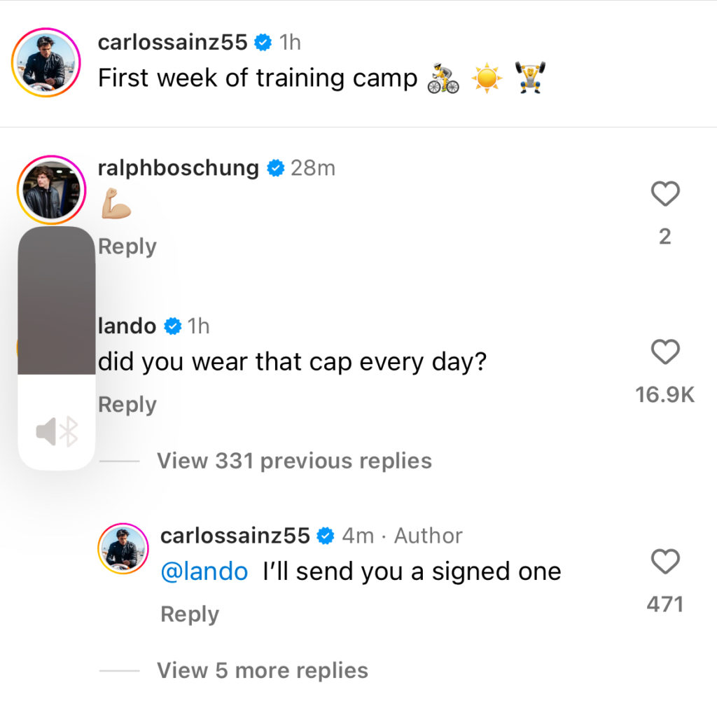 Lando Norris and Carlos Sainz pre-season training exchange