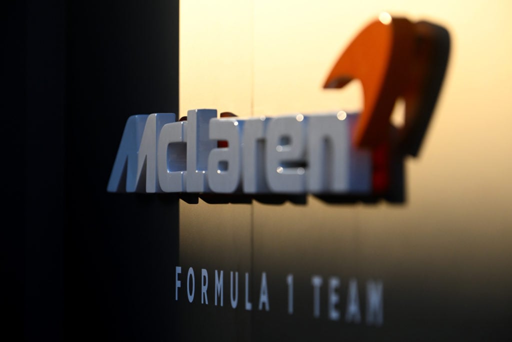 The McLaren logo pictured at the 2024 United States Grand Prix