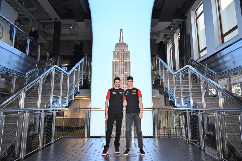 Haas F1 drivers Esteban Ocon and Oliver Bearman visit the Empire State Building