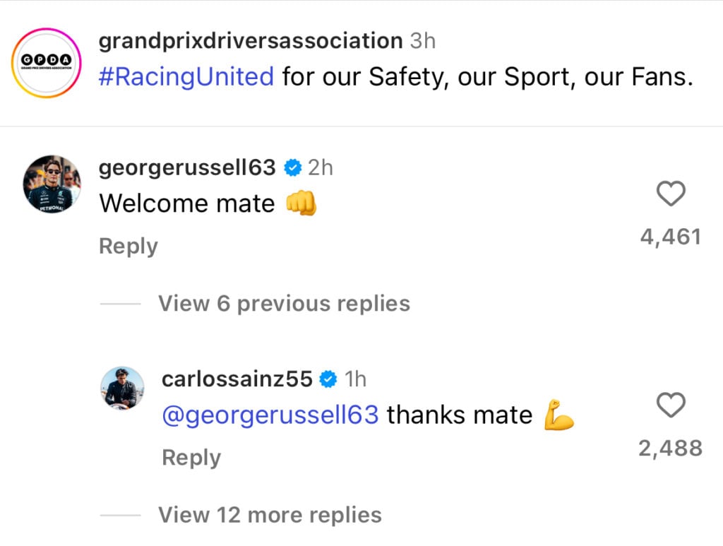 George Russell sends a message to Carlos Sainz after being confirmed as a GPDA director