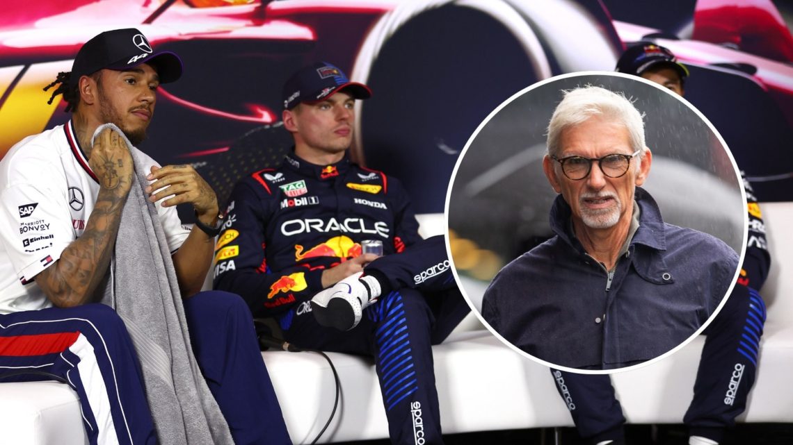 Lewis Hamilton and Max Verstappen. Inset, Damon Hill.