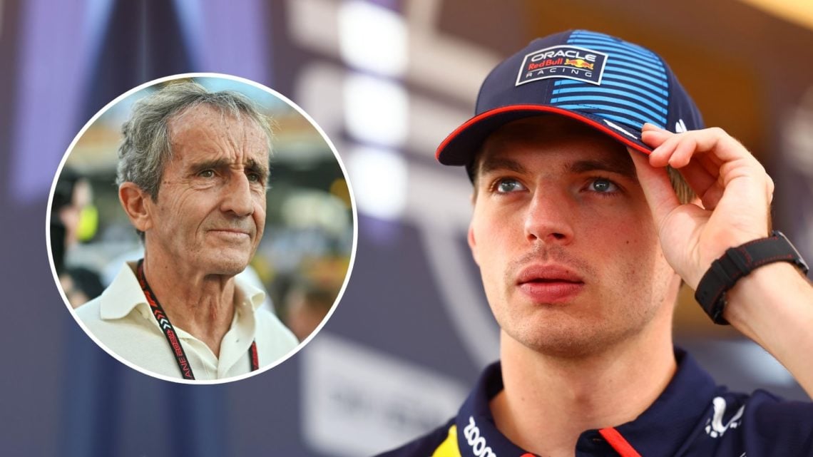 Max Verstappen. Inset, Alain Prost.