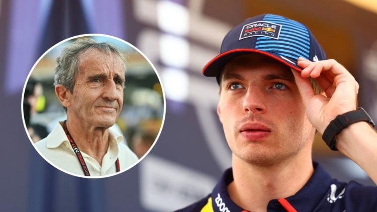 Max Verstappen. Inset, Alain Prost.