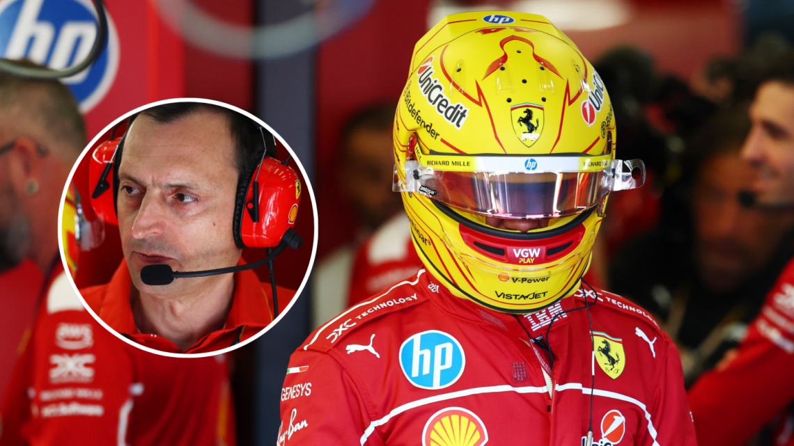 Lewis Hamilton in the Ferrari garage.