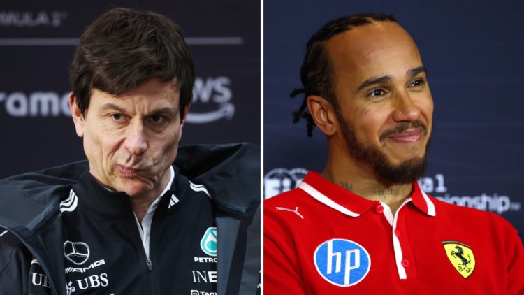 Toto Wolff, Executive Director of Mercedes AMG Petronas F1 Team attends the Team Principals' Press Conference and Lewis Hamilton of Great Britain a...