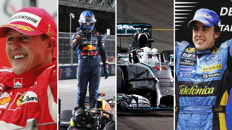 Michael Schumacher, Max Verstappen, Lewis Hamilton, Fernando Alonso