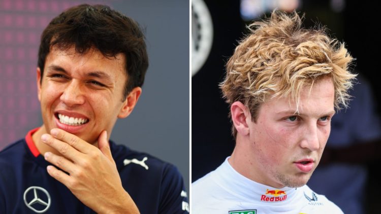 Split image of Williams Racing's Alex Albon and Red Bull Racing' Liam Lawson