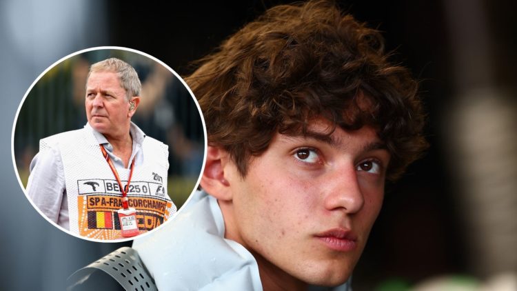 Image of Mercedes driver Andrea Kimi Antonelli (R) and Martin Brundle inset (L).