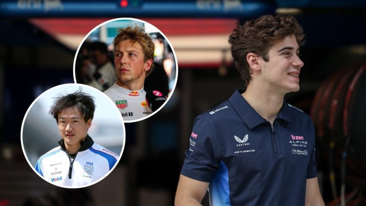 Image of (R) Franco Colapinto of Williams at the Chinese Grand Prix. Insets of (M) Liam Lawson and (L) Yuki Tsunoda.