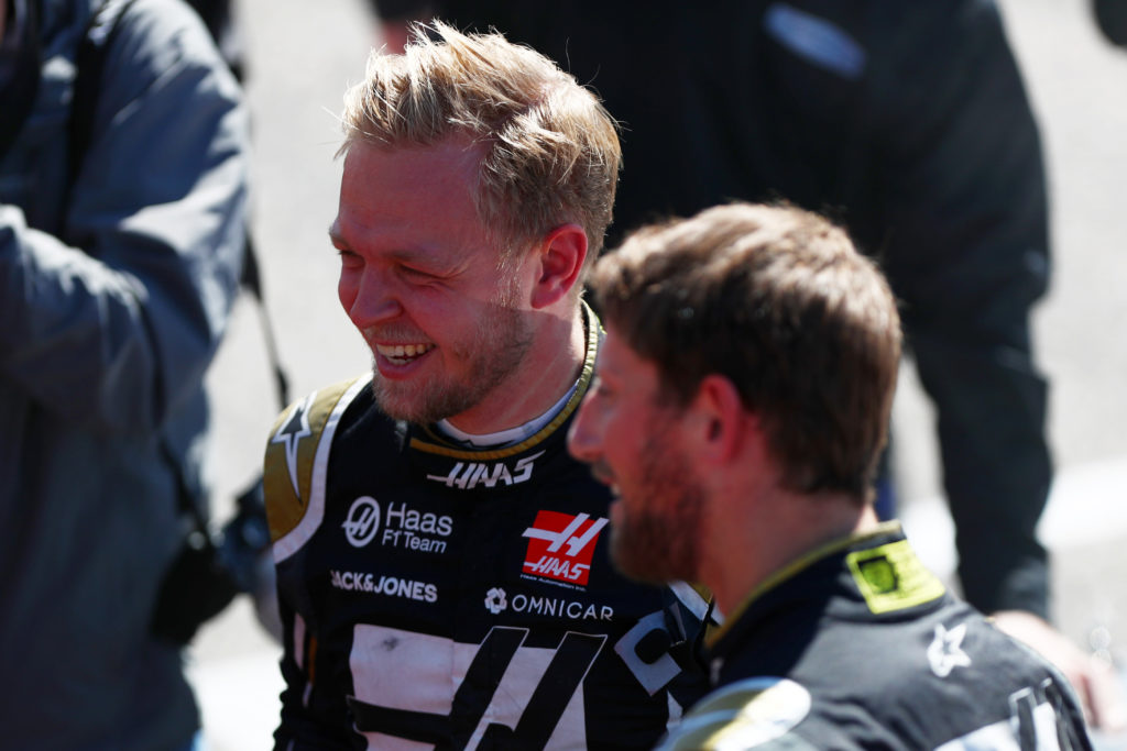 Tony Stewart, Kevin Magnussen and Romain Grosjean drive the No. 14 Haas Automation Ford Mustang in a demonstration run at Circuit of the Americas
