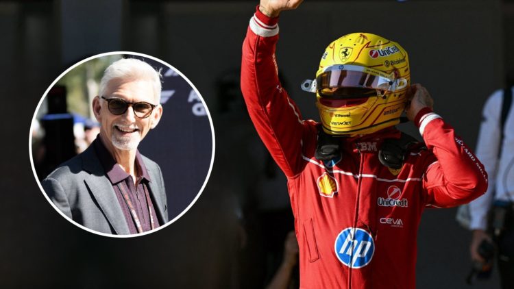 Ferrari's British driver Lewis Hamilton waves as he celebrates taking pole position after the sprint qualifying session of the Formula One Chinese ...