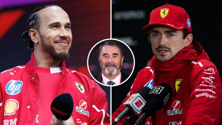Lewis Hamilton of Great Britain and the Scuderia Ferrari HP Team at the fan forum ahead of the F1 Grand Prix, and Charles Leclerc of Monaco and Fer...
