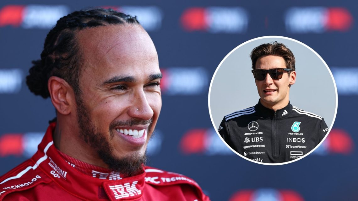 Sprint Pole qualifier Lewis Hamilton of Great Britain and Scuderia Ferrari celebrates in parc ferme during Sprint Qualifying ahead of the F1 Grand ...
