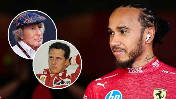 Lewis Hamilton of Great Britain and Scuderia Ferrari appears in the garage during Qualifying ahead of the F1 Grand Prix of Australia. Inset, Jackie...