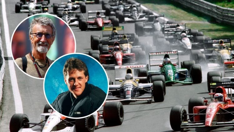 Brazilian driver Ayrton Senna, on McLaren-Honda (L) leads the pack at the "Source" hairpin bend on August 25, 1991 just after the start of the Belg...