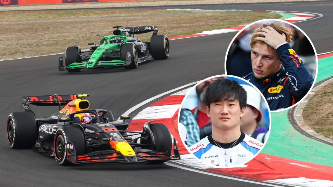 Liam Lawson of New Zealand drives the (30) Oracle Red Bull Racing RB21 Honda RBPT during the Formula 1 Heineken Chinese Grand Prix 202. Inset, Liam...